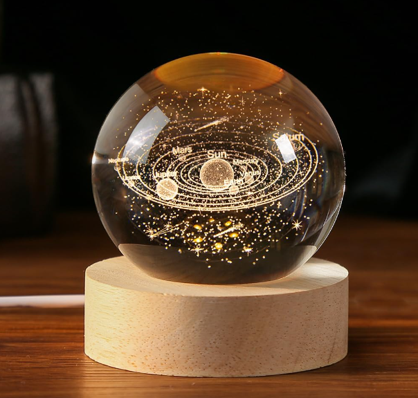 3D Galaxy Crystal Ball Lamp, Solar System Warm Light View With USB Power