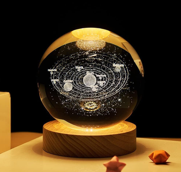 3D Galaxy Crystal Ball Lamp, Solar System Warm Light View With USB Power